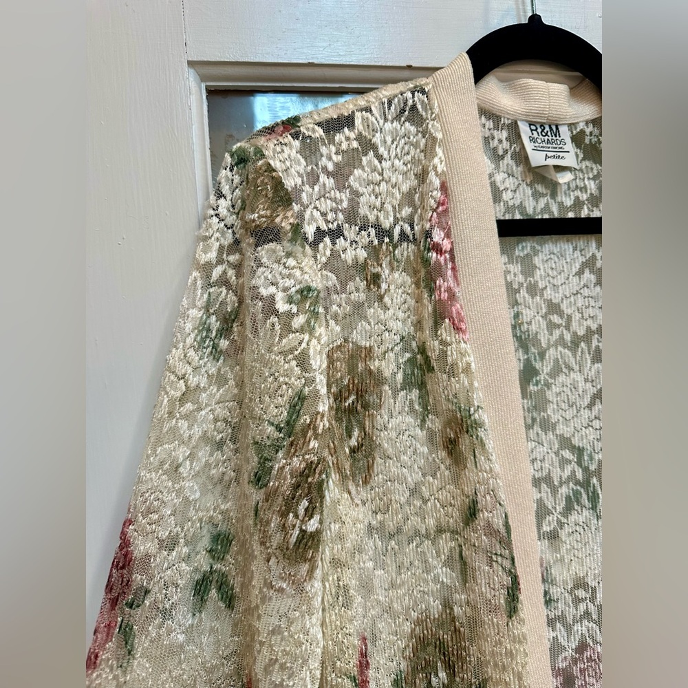Vintage R&M Richards Floral Rose Lace Duster Cardigan Romantic Fairy Size 10P - Picture 2 of 11